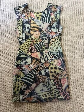 Sleeveless Multi-Print Mini Dress in Mixed Animal & Face Print